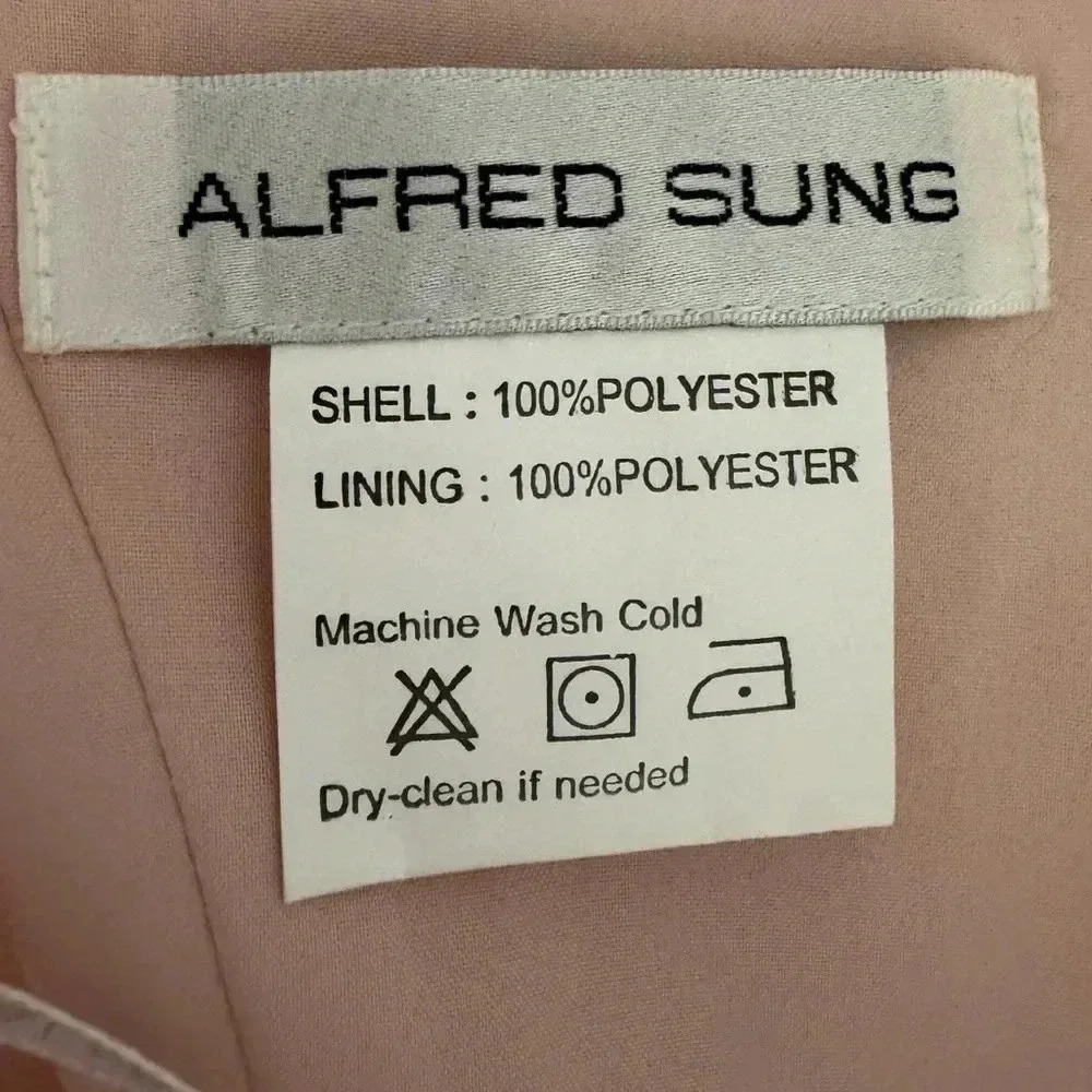 NWT ALFRED SUNG D777 Satin Twill V Neck Cocktail Dress In Blush Pink Size 12 - Picture 8 of 14